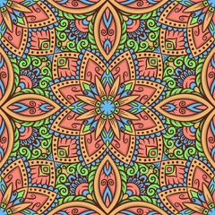 Ethnic tile seamless pattern. Abstract ornamental print, mandala style.