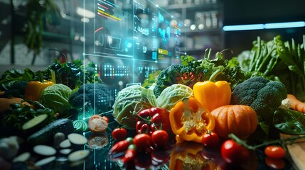 Colorful Fresh Vegetables with Digital Display in Modern Kitchen