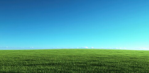 Lush Green Grass Field Against a Clear Blue Sky