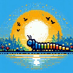 Obraz premium ASCII Caterpillar Representing the scene with ASCII art using ch