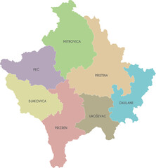 Vector regional map of Kosovo with districts and administrative divisions. Editable and clearly labeled layers.