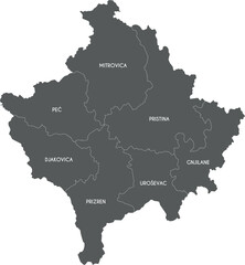 Naklejka premium Vector regional map of Kosovo with districts and administrative divisions. Editable and clearly labeled layers.