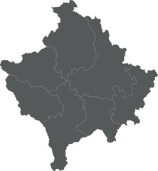 Vector regional blank map of Kosovo with districts and administrative divisions. Editable and clearly labeled layers.