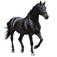 Obraz premium Running gallop Friesian black horse on the white