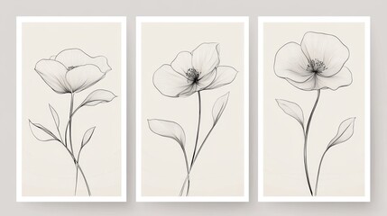 Minimalist flower posters in cozy interior