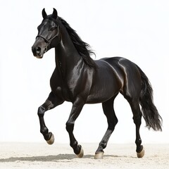Obraz premium Running gallop Friesian black horse on the white