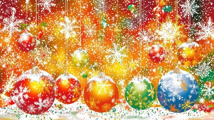 Festive holiday ornaments winter wonderland digital art colorful atmosphere cheerful concept