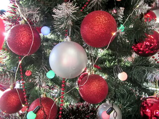Happy New Year.Christmas tree decorations and toys for fir trees covered with snow and ice. Close-up. Merry Christmas.2024.