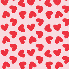 Red love heart seamless pattern illustration. Cute romantic pink hearts background print. Valentine's day holiday backdrop texture