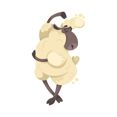 Funny Sheep Farm Character with Wooly Body and Hoof Dancing Vector Illustration