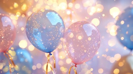 Elegant Party Balloons with Sparkles and Soft Bokeh Background