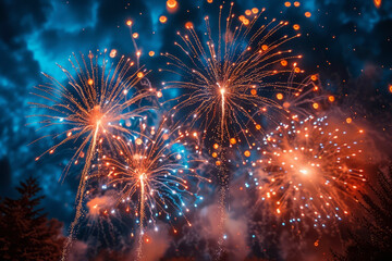 Fototapeta premium Bright and beautiful fireworks.Generative AI