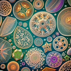 A diverse collection of diatom species exhibiting ornate silica