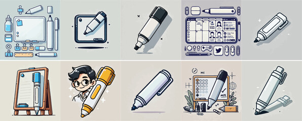 Vector set of markers with a simple and minimalist flat design style