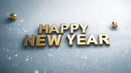 Glittering New Year Greeting with Gold Letters and Festive Decorations