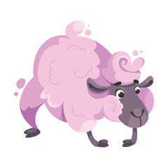 Funny Purple Sheep Farm Character with Wooly Body and Hoof Vector Illustration
