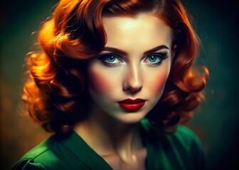 Vintage Redhead Green Eyes Woman Portrait Photography - 1940s Style