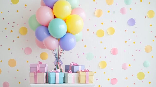 Colorful Gift Boxes and Balloons for a Birthday Celebration Background