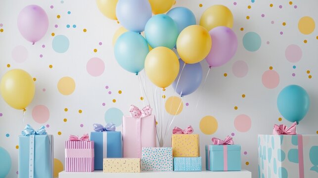 Colorful Gift Boxes and Balloons for a Birthday Celebration Background