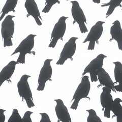 Obraz premium A Flock of Crows in Flight, Black Birds Silhouette, Avian Gathering