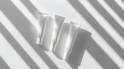 Obraz premium Minimalist skincare tubes with modern shadow patterns