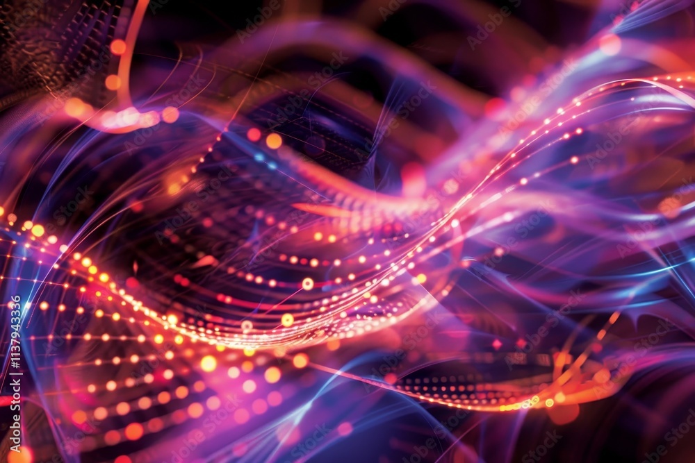 Poster abstract background featuring luminous lines and dots, creating a dynamic and vibrant visual effect.