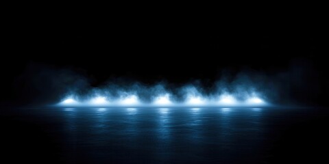 Dark blue background with a row of lights