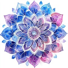 Watercolor mandala in blue-purple colors. Esotericism, yoga, symbol of meditation