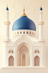 Fototapeta premium White Mosque with Blue Dome and Golden Accents
