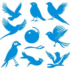 Fototapeta premium Blue Bird Silhouettes A Collection of Avian Designs