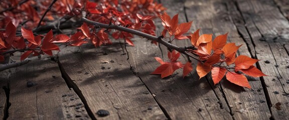 Burnt orange and crimson hues of fallen leaves adorn a weathered wooden branch , fall, natural, burnt orange