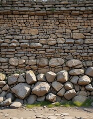 Severe damage to a stone wall due to age and neglect , abandoned building, old wall, crumbling stones