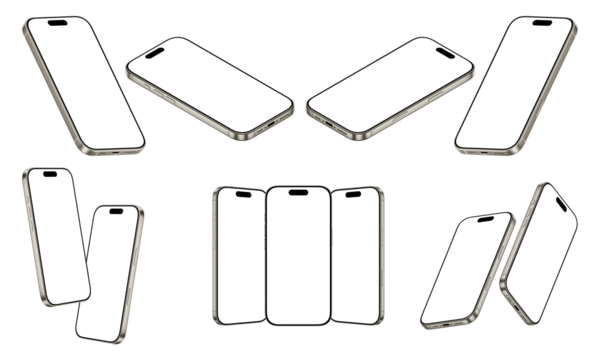 Smartphone Transparent PNG Image, Blank template for mockup, Highly detailed, Realistic Render, High Resolution
