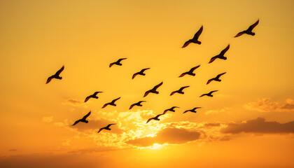 Fototapeta premium Effortless Wings in Motion Above a Serene Sunset
