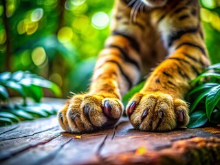 Wildcat Paw Tilt-Shift Photography: Miniature Jungle Cat Closeup, Feline Footprints, Wildlife Macro