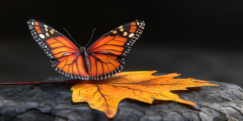 Monarch Butterfly on Autumn Leaf Nature Photography High Resolution