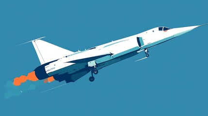 Jet Aircraft Taking Off with Vibrant Contrails in Blue Sky