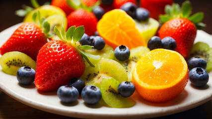 Obraz premium Delicious fresh fruits salad closeup