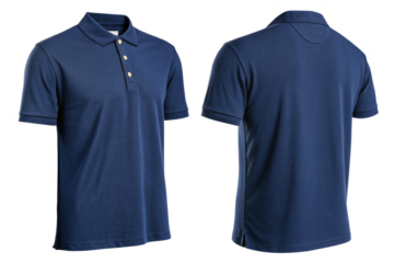 High-Quality Mockup of Blank Navy Blue Polo T-Shirt with Front and Back Angles. 