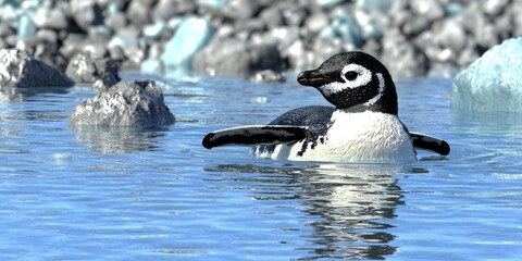 Fototapeta premium Playful Penguin Swimming in Icy Water Antarctic Wildlife