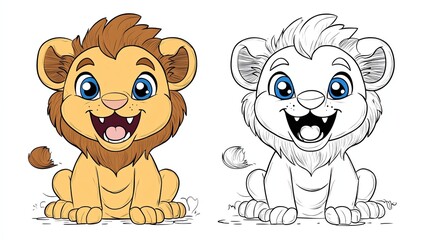 A cute cartoon lion cub.