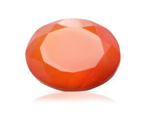 One orange shiny gemstone isolated on white