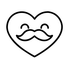 heart with a mustache icon, men’s day line art, men’s icon - simple black line art icon of heart with a mustache, for men’s day celebrations. men’s vector art.