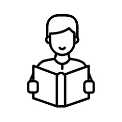 man holding a book education icon, men’s day line art, men’s icon - simple black line art icon of man holding a book education, for men’s day celebrations. men’s vector art.