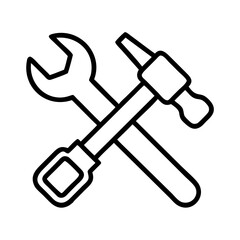 toolset hammer and wrench icon, men’s day line art, men’s icon - simple black line art icon of toolset hammer and wrench, for men’s day celebrations. men’s vector art.