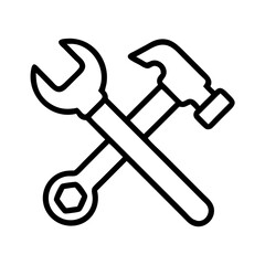 toolset hammer and wrench icon, men’s day line art, men’s icon - simple black line art icon of toolset hammer and wrench, for men’s day celebrations. men’s vector art.