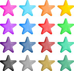 Collection of 3D stars in various color. Shiny. icon. Design elements. Illustration.