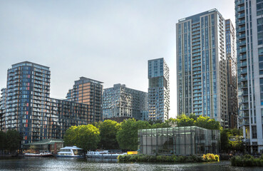 Canary Wharf business and banking downtown with corporate skyscrapers at sunset. © IRStone