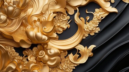 Intricate gold floral patterns on a dark background showcasing craftsmanship and elegance in design