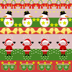 Santa and  Sowman, Christmas season, vector illustration seamless pattern, design for gift wrapping, fabric, textiles, cards, carpets, and curtains.